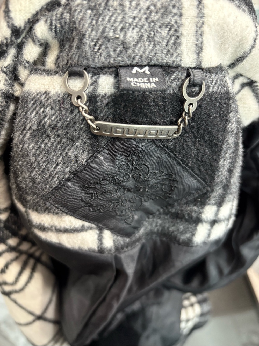 Jou Jou Black & White Plaid Double-Breasted Belted Peacoat - Picture 10 of 10